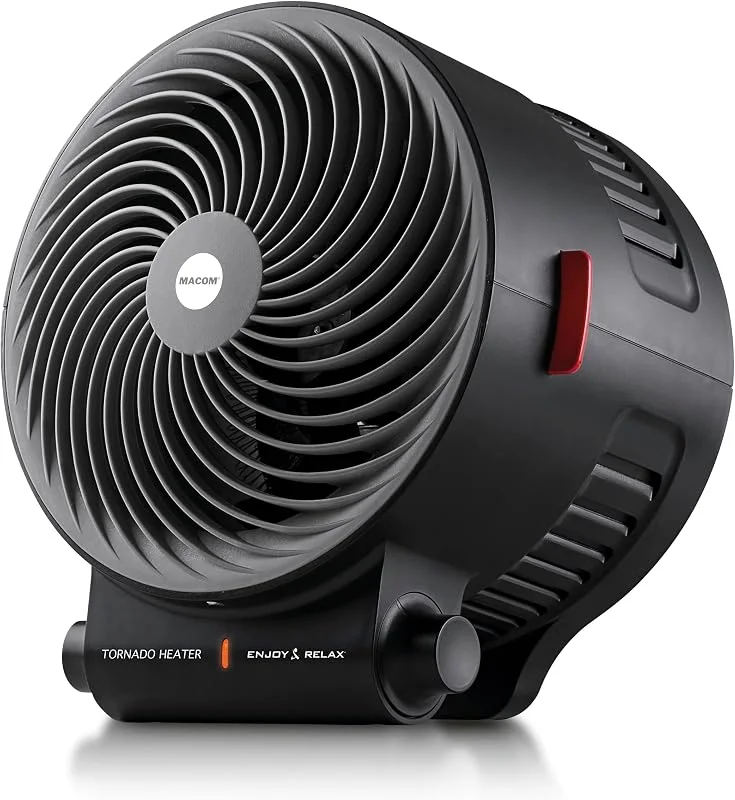 MACOM, Potente termoventilatore 2000W, termostato ambiente, dispositivo di sicurezza antiribaltamento, tempo di riscaldamento ridotto al 35% grazie alla ventola Vortex, Enjoy & Relax TORNADO HEATER