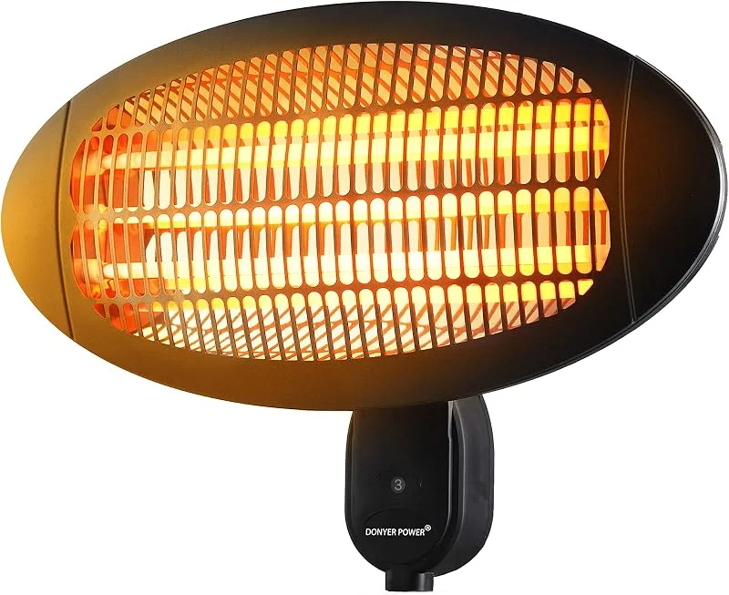 DONYER POWER Riscaldatore elettrico al quarzo da parete per montaggio a soffitto da 2000 W per esterni per patio IPX4 certificato impermeabile nero — Riscaldamento