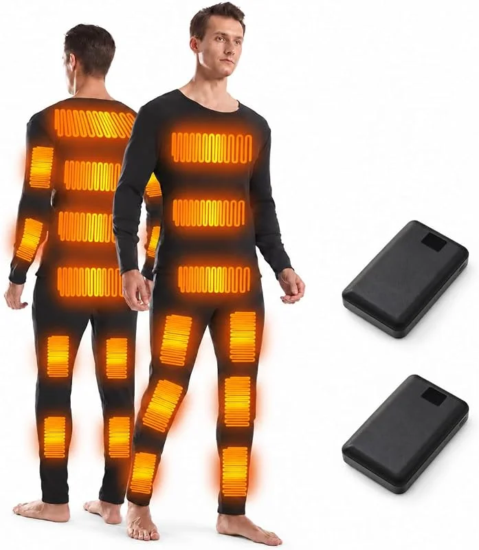 Biancheria intima termica per gli uomini elettrico riscaldata biancheria intima termica Set USB pantaloni lunghi da viaggio da uomo pantaloni riscaldati e top — Abbigliamento riscaldato