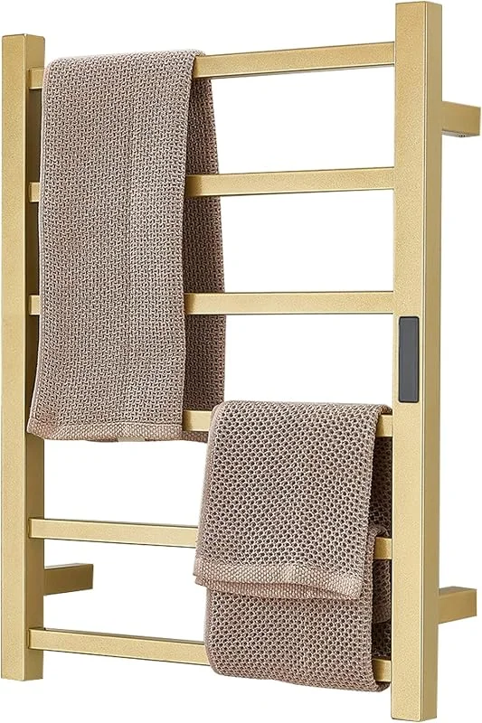 Portasciugamani Radiatore Scaldasalviette Elettrico Oro Bagno, Portasciugamani Elettrico A Parete con Timer, Termoarredo Elettrico Termostatico in Acciaio Inox 304, 60X45cm, Hardwired — Riscaldamento