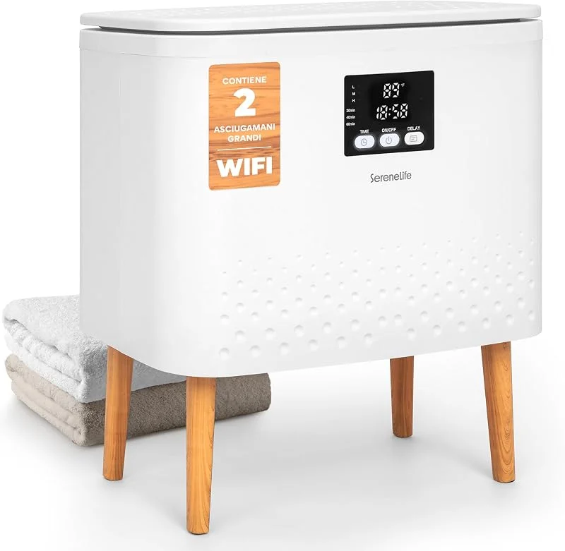 SereneLife Scaldasalviette Elettrico Bagno Rettangolare 20 L, Scaldasalviette Bagno per Asciugamani e Coperte, Controllo One-Touch, Design a Risparmio Energetico, Spegnimento Automatico, Bianco — Riscaldamento