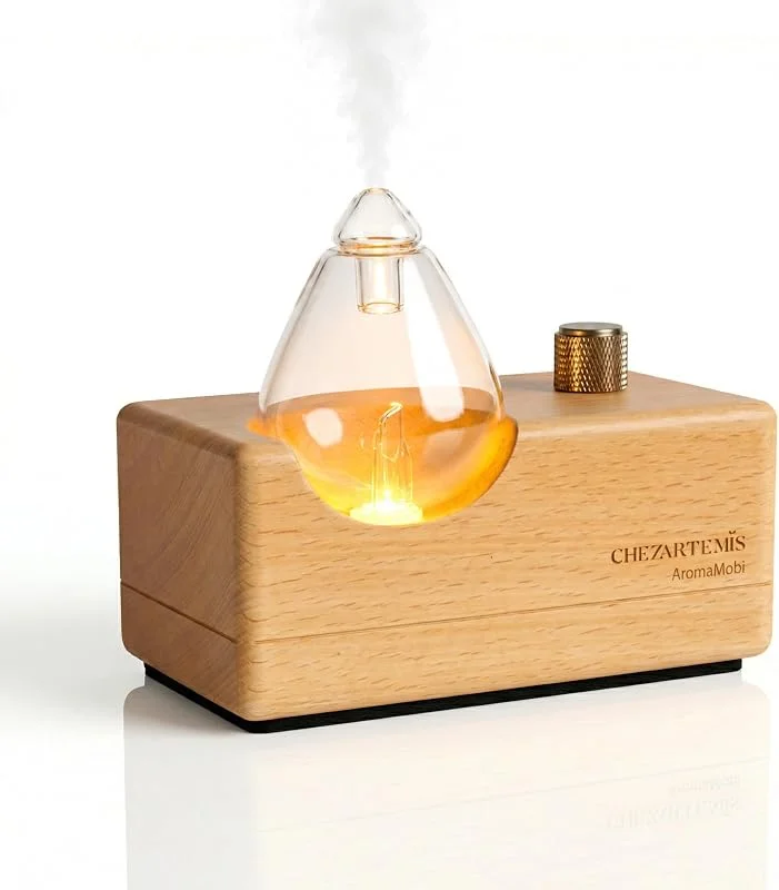 Waterdrop Diffusore di Oli Essenziali in Vetro e Legno Naturale, Nebulizzatore Senza Acqua per Aromaterapia, Diffusore di Aromi Ricaricabile, 4 Modalità & Timer, Ideale per Casa Viaggi Yoga — Casa e cucina