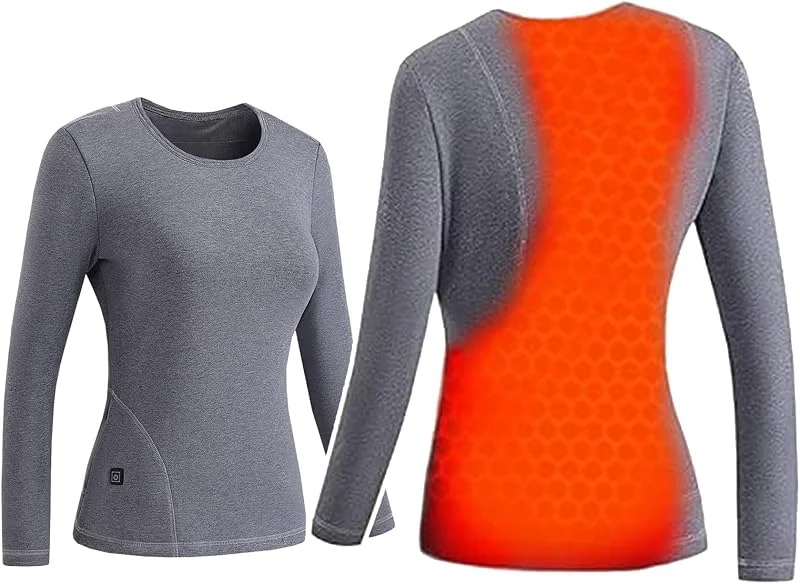Biancheria Intima Termica Invernale Riscaldata per Donna, Magliette Termiche A Maniche Lunghe Riscaldate Elettricamente Tramite USB, 3 Livelli di Temperatura, per Autunno E Inverno, 5XL, Grey — Abbigliamento riscaldato