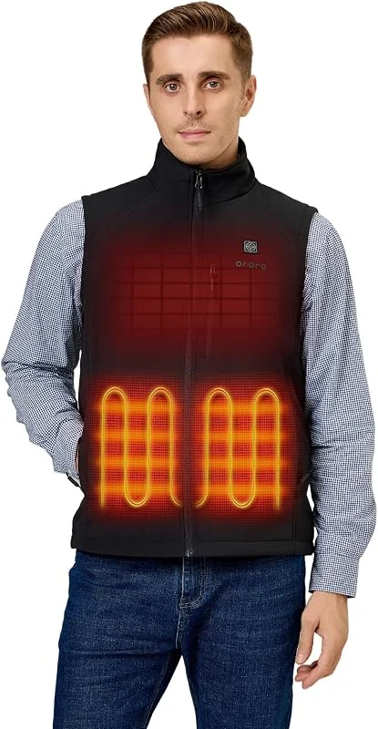 ORORO Gilet da uomo in softshell, con power bank, leggero, in softshell, riscaldato — Abbigliamento riscaldato