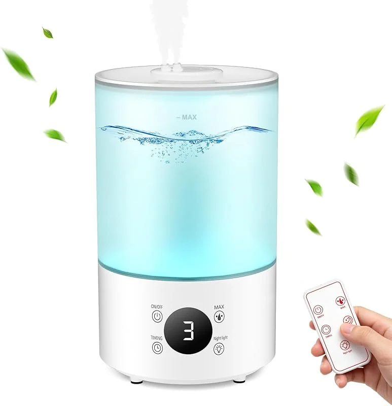 4L Umidificatore Ambiente Bambini, Umidificatore Silenzioso, Luce Ambientale, Top-Fill Con Ugello 360°, Timer, Spegnimento Automatico, Umidificatores per Casa e Piante