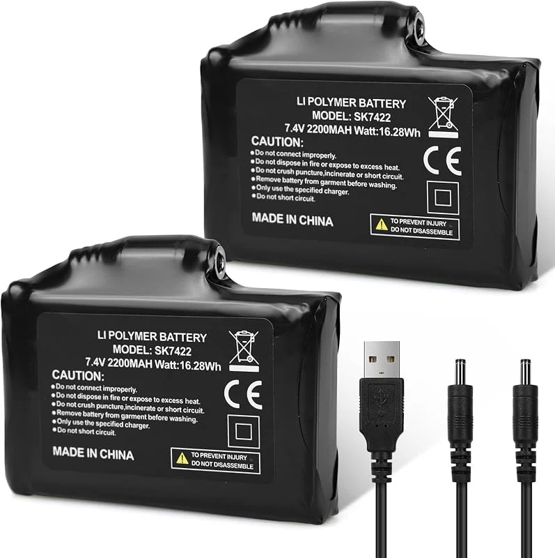 Batterie ricaricabili ai polimeri di litio, 7, 4 V, 2200 mAh, 3000 mAh, per guanti riscaldati, calzini riscaldati e solette riscaldate (2200 MAH) — Abbigliamento riscaldato