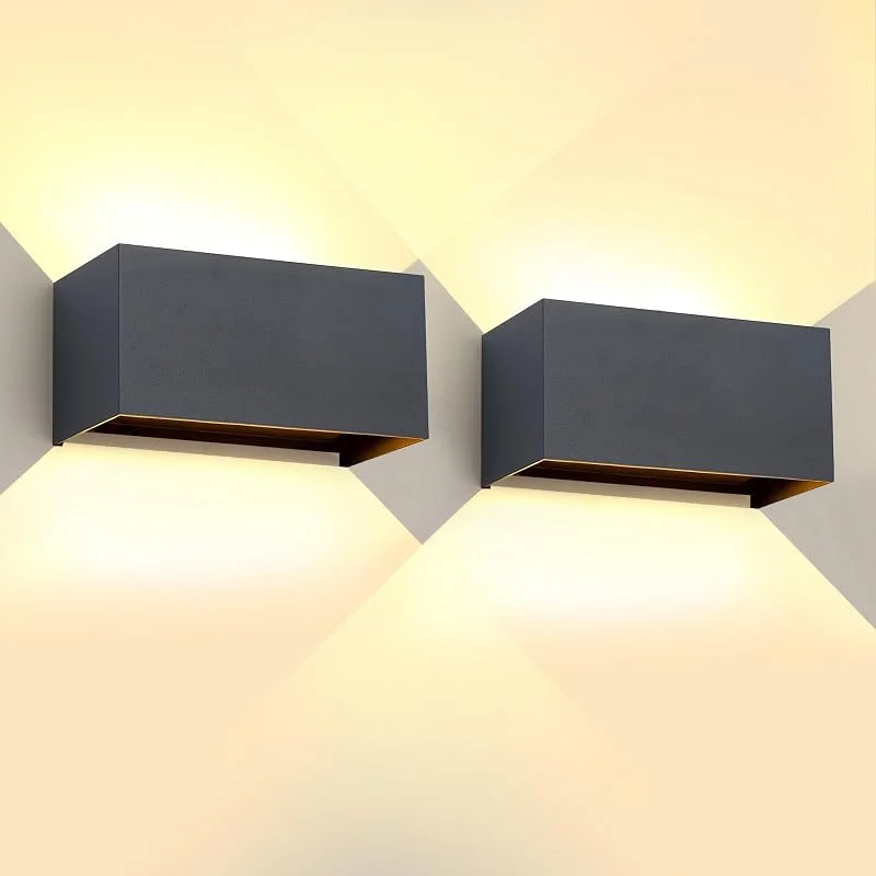 25W LED Applique da Esterno, Interno Lampada a Parete IP65 Impermeabile Moderno Alluminio Antracite 3000K Bianco Caldo Applique per Esterno Luce da Parete Angolo di Luce Regolabile, Pack of 2 — Riscaldamento