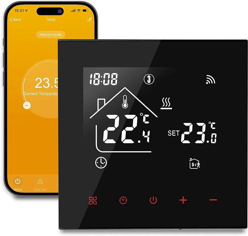 Termostato Wifi Caldaia, Termostato tuya compatibile con alexa e google Assistente, Controllo Vocale, Cronotermostato domestica Wifi Programmabile con Schermo LCD, 3A TDR89B-WIFI-WPB Nero — Riscaldamento