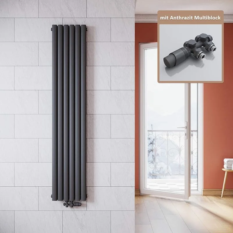 ELEGANT Radiatore Verticale Design Doppio Strato 1800x354mm Antracite — Riscaldamento