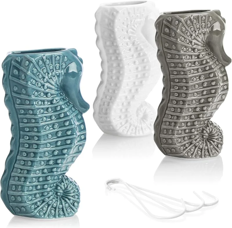 com-four® 3X umidificatore d'Aria in Ceramica - evaporatore a radiatore per umidificare l'aria della Stanza - evaporatore di Riscaldamento con Motivo Cavalluccio Marino (3 Pezzi - cavallucci marini)