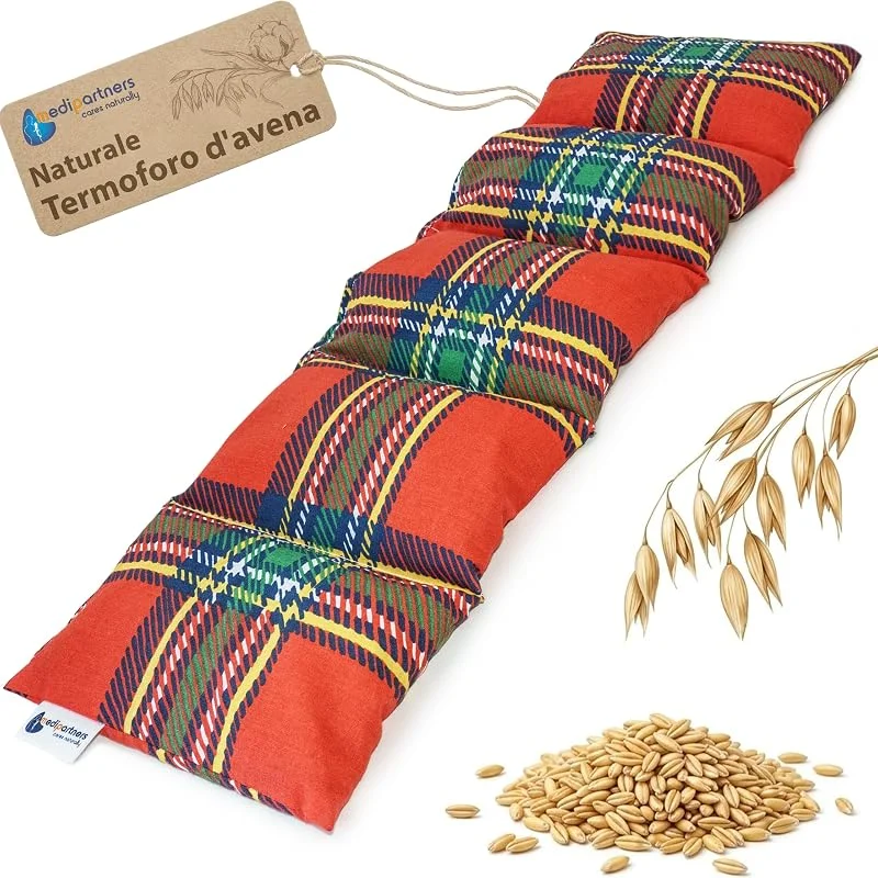 Medi Partners Cuscino Grande Riscaldabile Al Microonde Con Avena - 60x20cm 800g 5camere Terapia Del Freddo Per Tensione al Collo e Alle Spalle (Griglia rosso) — Riscaldamento