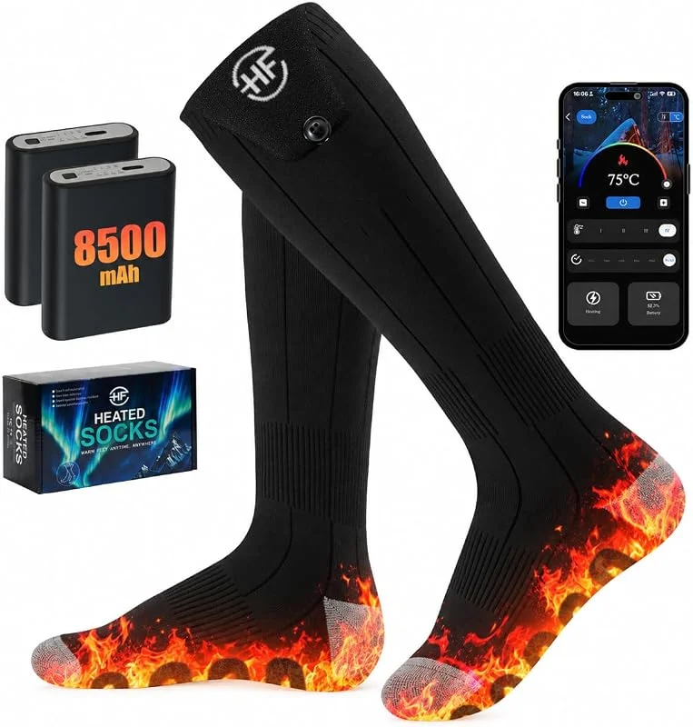 Heated Socks for Men Women, 6000mAh Rechargeable Electric Heated Socks with APP & Battery Dual Control & 4 Heat Levels, Machine Washable Foot Warmers with Laundry Bag for Skiing Hiking Camping — Abbigliamento riscaldato