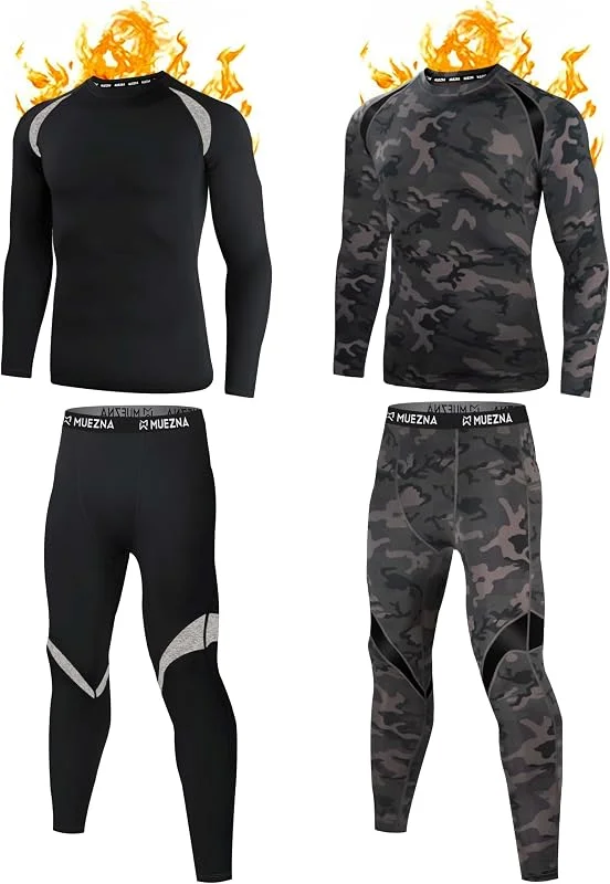Muezna Set Intimo Termico da Uomo, con Parte Superiore e Inferiore, Foderato in Morbido Pile — Abbigliamento riscaldato