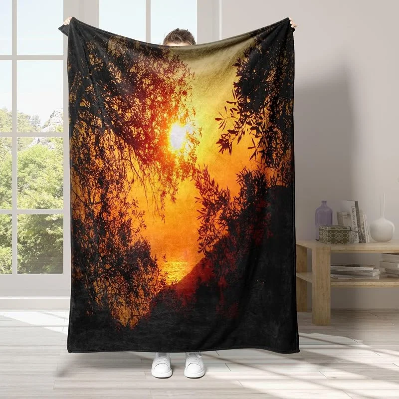 Rami Coperta di Flanella 220x240cm, Tramonto Blanket Morbido Caldo e Confortevole, Modello di Copert con Stampa 3D, Adatto a Tutte le Stagioni — Riscaldamento