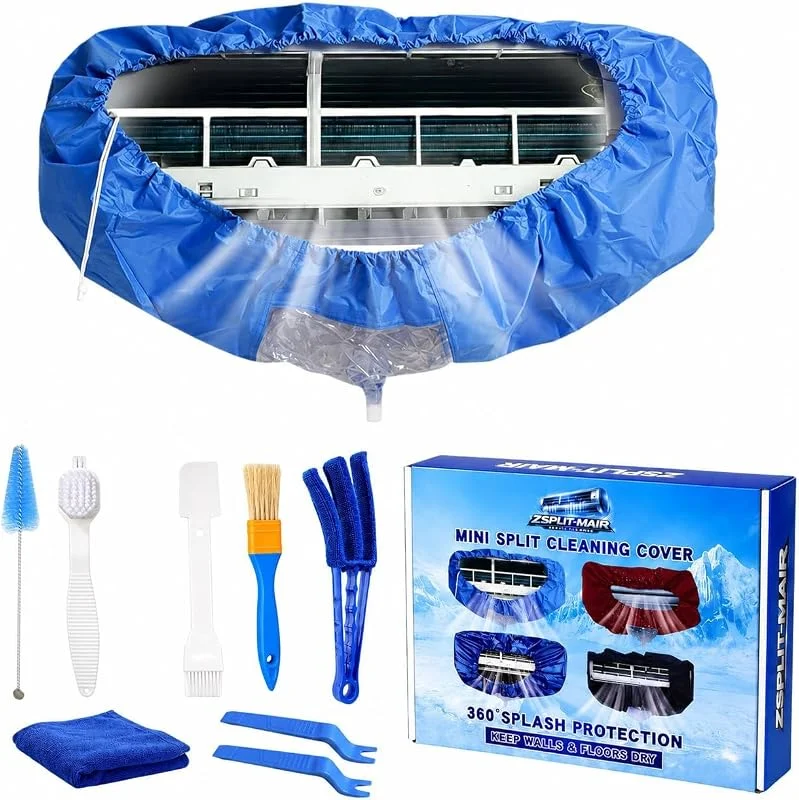 Kit pulizia condizionatore 360° professionale per climatizzatore split e condizionatori a parete, telo pulizia con accessori per una pulizia facile in casa (Azzurro Chiaro, XL) — Umidificatore