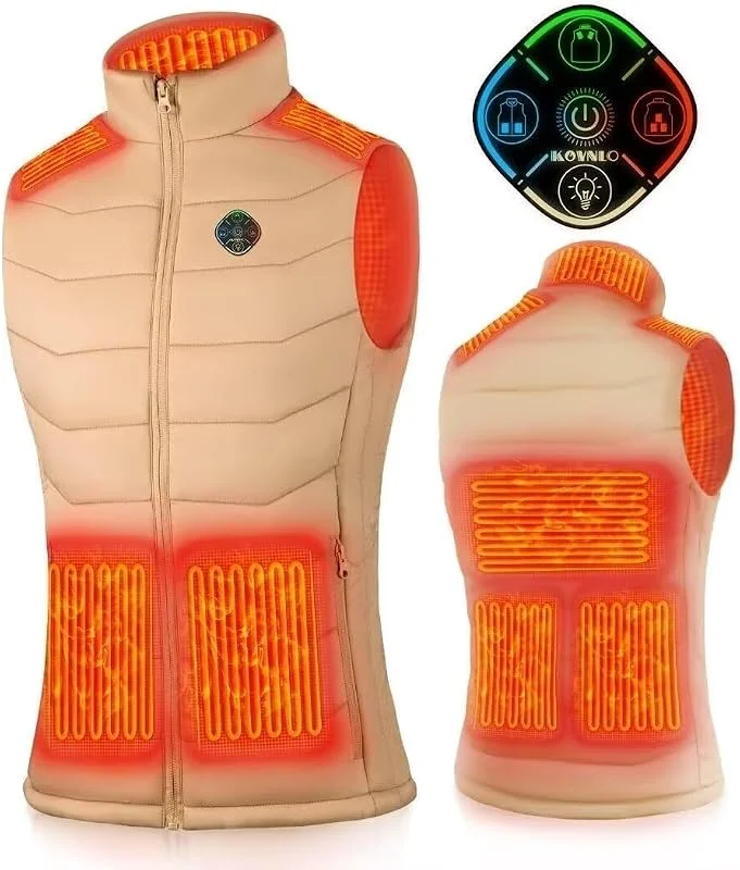 KOVNLO Gilet riscaldato da donna, giacca riscaldata elettrica (batteria non inclusa) controller intelligente con luci fuori — Abbigliamento riscaldato