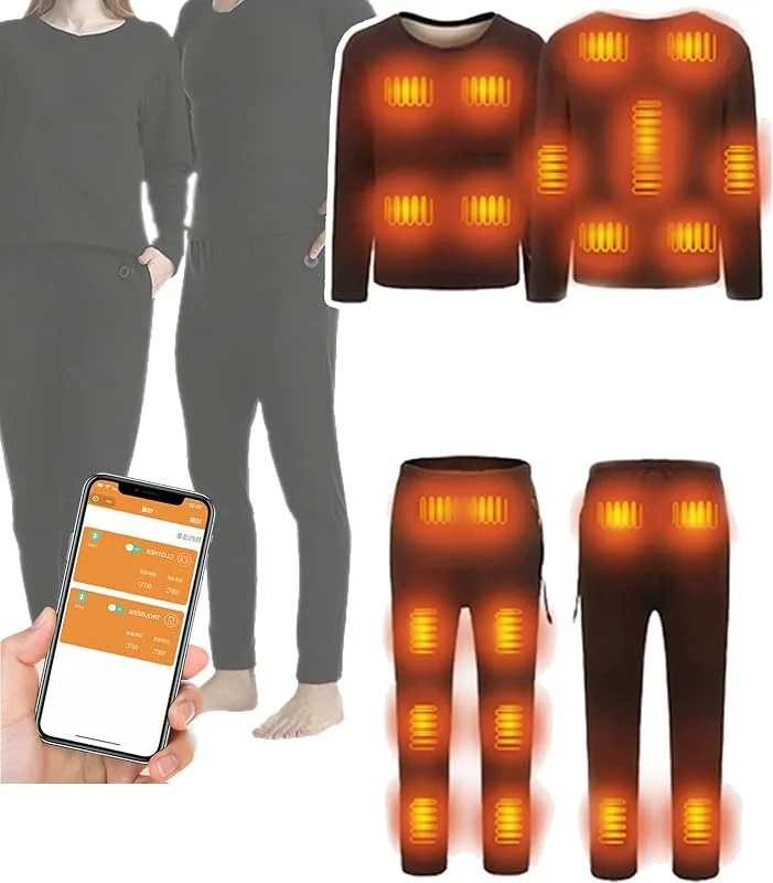 Set di Biancheria Intima Termica Riscaldata Elettricamente, Controllo App + Riscaldamento della Partizione, 22 Zone di Riscaldamento + 40℃-60℃ Regolabili, per Lo Sci Invernale, 4XL, Man — Abbigliamento riscaldato