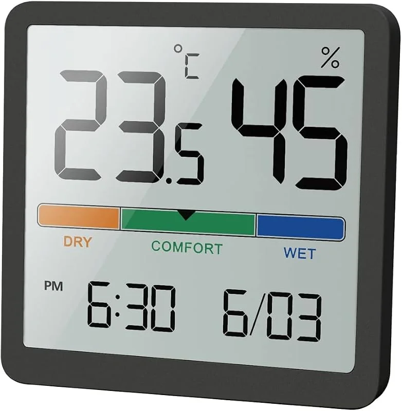 JFDBGU Misuratore di umidità 'Orologio Digitale LCD Termometro for Interni Igrometro Misuratore di Temperatura e umidità da Tavolo for Ufficio a casa(Blue, White) — Umidificatore