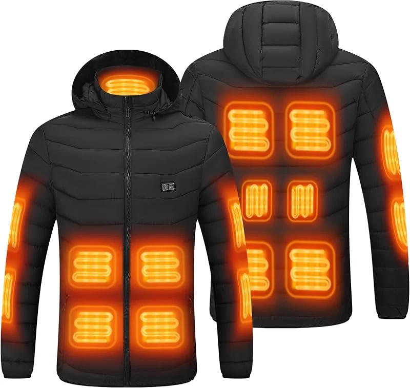 EJOY Giacca riscaldata per uomo e donna con ricarica USB, abbigliamento riscaldante leggero, senza batteria, per attività all'aperto, Nero, M — Abbigliamento riscaldato