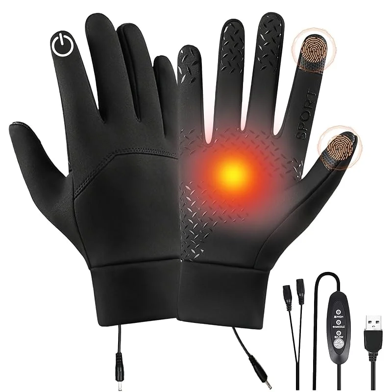 Guanti Riscaldanti USB, Guanti Invernali Uomo e Donna, Guanti Invernali Touch Screen a 3 Temperature (45°C-55°C), Impermeabili e Antivento per Sci, Bici, Ideali per Sci, Moto, Ciclismo e — Abbigliamento riscaldato
