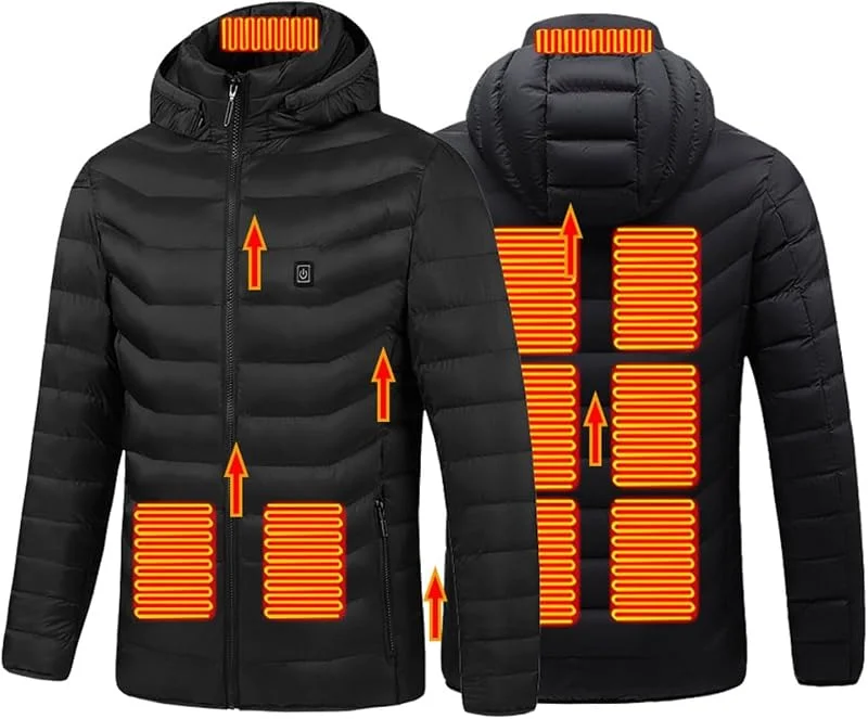 Giacca riscaldata Giacca riscaldata Unisex Leggera Giacca con Cappuccio 3 Livelli di Riscaldamento Softshell Giacca riscaldata elettrica Inverno(Noir, S(35-40kg)) — Abbigliamento riscaldato