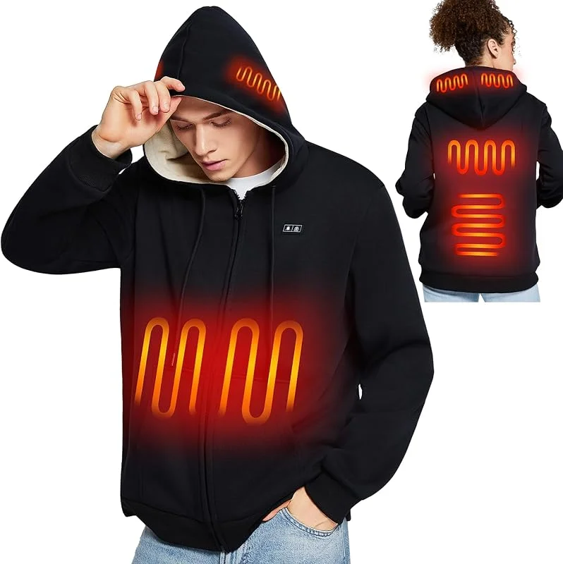 seenlast Felpa Riscaldata Uomo Donna, Giacca Riscaldata Unisex con Batteria 10000mAh, Felpa con Cappuccio Riscaldata per Uomo Donna, Giacca Termica con 6 Zone Riscaldamento 3 Temperatura Regolabile — Abbigliamento riscaldato