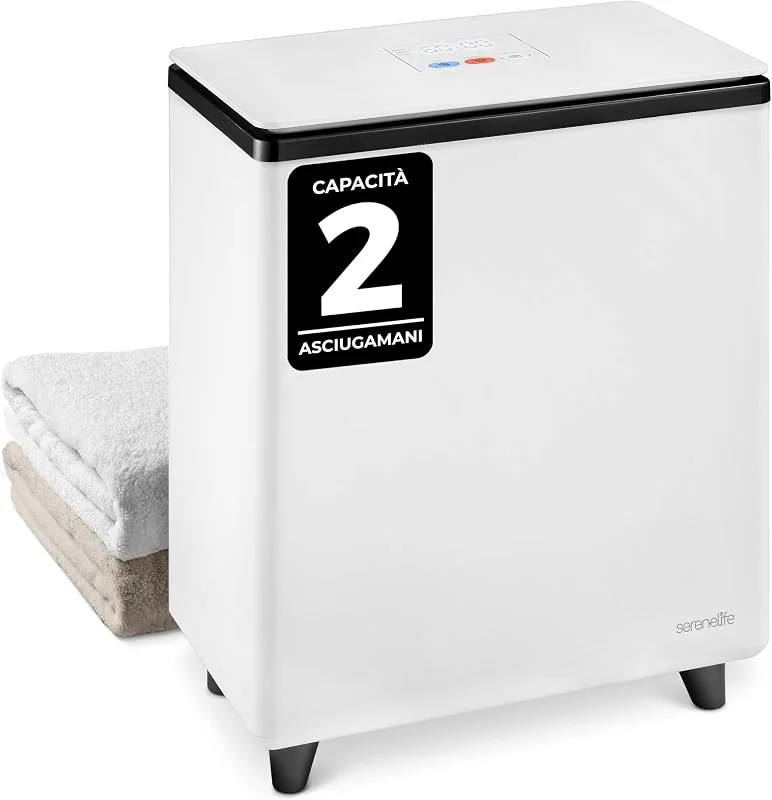 SereneLife Scaldasalviette Elettrico Bagno, Scaldasalviette Elettrico di Lusso con Secchio Rettangolare, Grande Capacità, Controllo Touch, ABS, Scaldasalviette Bagno per Asciugamani e Coperte — Riscaldamento