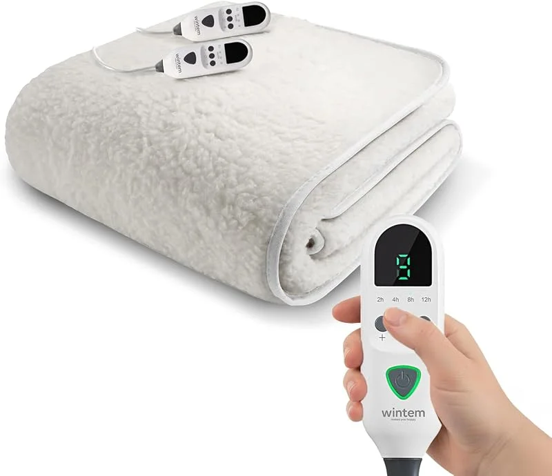 Wintem - Comfy+ Coprimaterasso Elettrico Matrimoniale 160x140cm - Scaldaletto con 4 Livelli di Temperatura - Coperta Elettrica Riscaldante in Poliestere - Timer 8h - Sicurezza Anti-Surriscaldamento