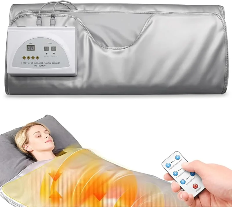 Coperta per sauna a infrarossi, portatile, con regolazione della temperatura a 2 zone, con telecomando, coperta a infrarossi per la casa e il salone di bellezza (180 x 80 cm) — Riscaldamento