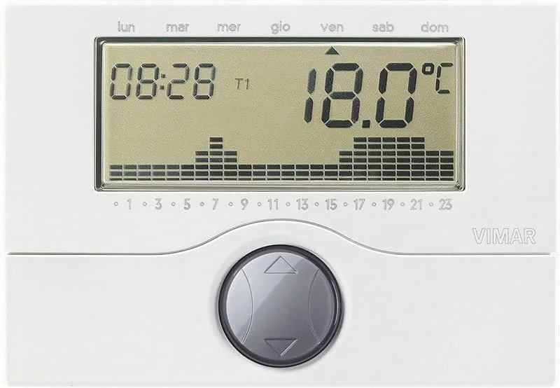 Vimar 01910 Cronotermostato Programmabile A Batteria, Bianco, ‎13 x 10.4 x 2 cm 210 grammi — Riscaldamento
