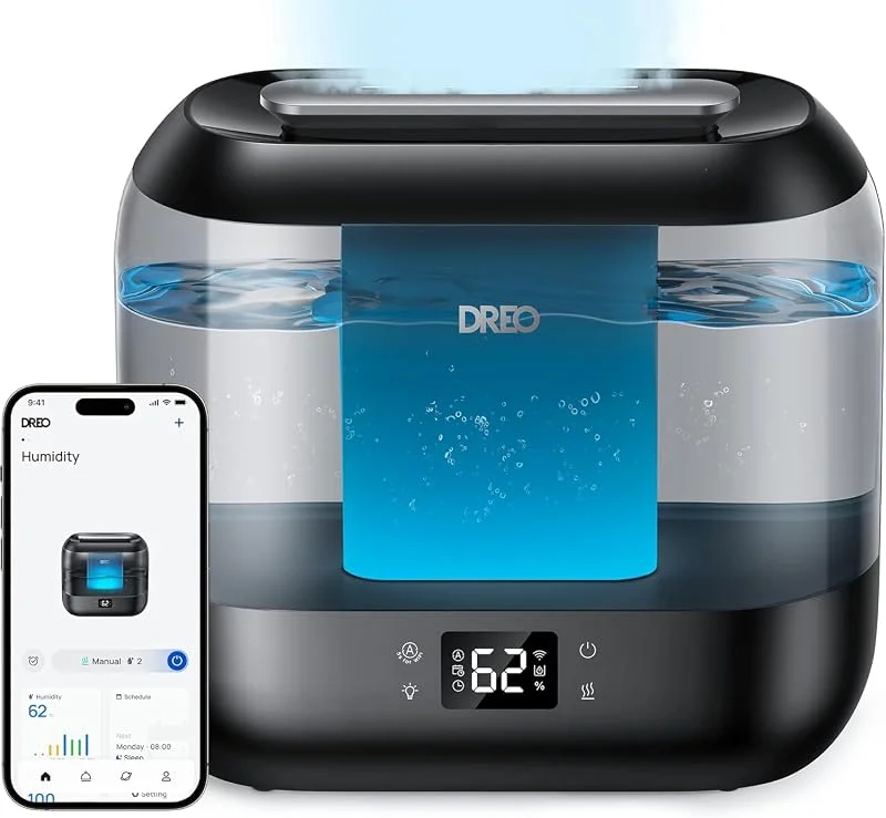 Dreo Umidificatore Smart per la Camera da Letto, Riempimento Superiore da 4L con Nebbia Fredda e Diffusore di Olio e Luce Notturna, Autonomia di 32 ore, Umidificatori Silenziosi per Casa, Ufficio
