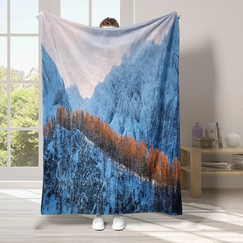 Albero Coperta di Flanella 220x240cm, Montagna Blanket Morbido Caldo e Confortevole, Modello di Copert con Stampa 3D, Adatto a Tutte le Stagioni — Riscaldamento