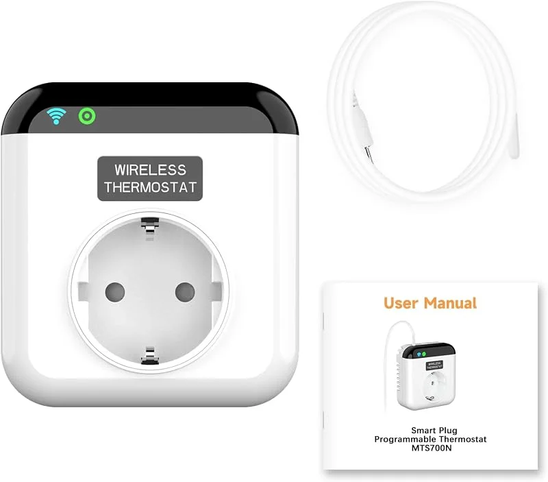 Jadeshay Presa Intelligente con Termostato WiFi Presa Termostato Wireless Programmabile 15A 230V Controllo da App Termostato Digitale con Sonda Compatibile con Alexa e Google Home — Riscaldamento