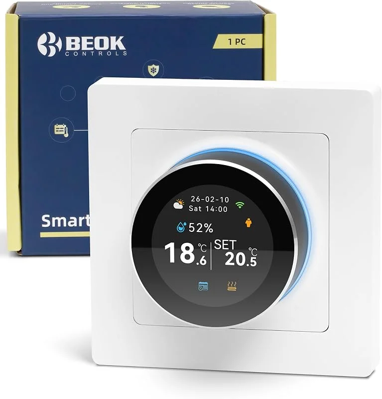 Termostato per caldaia Beok Wi-Fi, programmabile su base giornaliera, con comando vocale compatibile con Google Assistant e Alexa. Adatto a caldaie ad acqua o a gas con contatti a secco, 100-240 V. — Riscaldamento