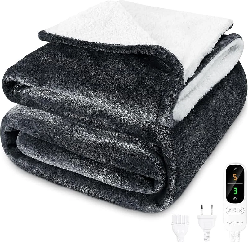 MYCARBON Coperta Elettrica 180x160cm, 6 Livelli Calore, Timer 9h, Lavabile — Riscaldamento