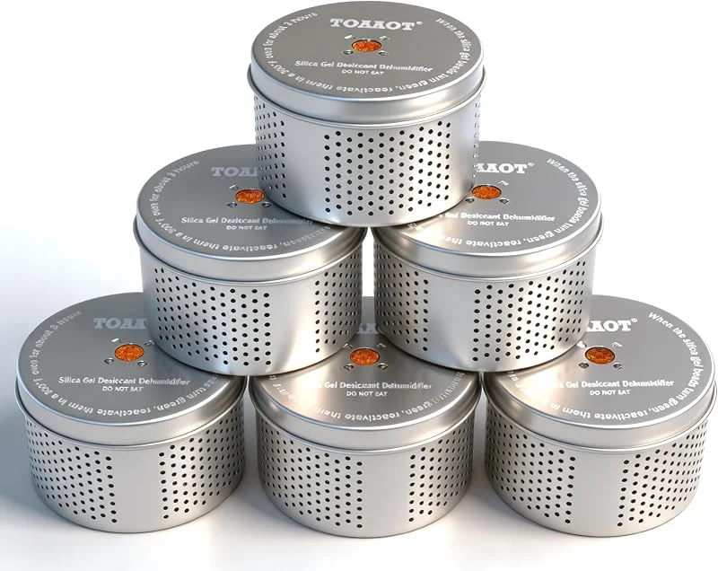 Deumidificatore sicuro per pistole, 200 g, piccolo contenitore disseccante in gel di silice, assorbe l'umidità per armadi e casseforti per armi, protegge 40 metri cubi, argento, guscio in