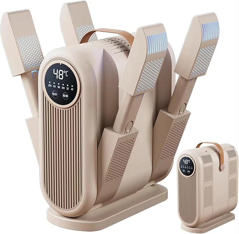Stendibiancheria pieghevole portatile con 4 staffe, timer 1, 3, 6h e temperatura costante 48 ℃, deumidificatore per guanti, cappelli, calze, scarponi da sci