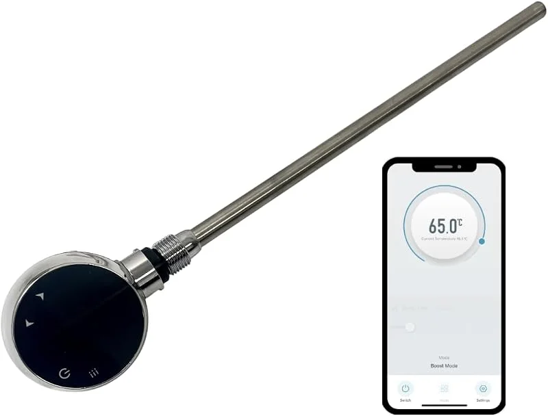Elemento riscaldante elettrico intelligente Wi-Fi Greened House per portasciugamani e radiatori con touchscreen a LED Termostato, Timer ad alta efficienza energetica (UE) (cromo, 300w) — Riscaldamento