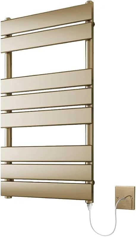 Richmond - Scaldasalviette elettrico in ottone spazzolato, 500 mm di larghezza x 800 mm di altezza — Riscaldamento