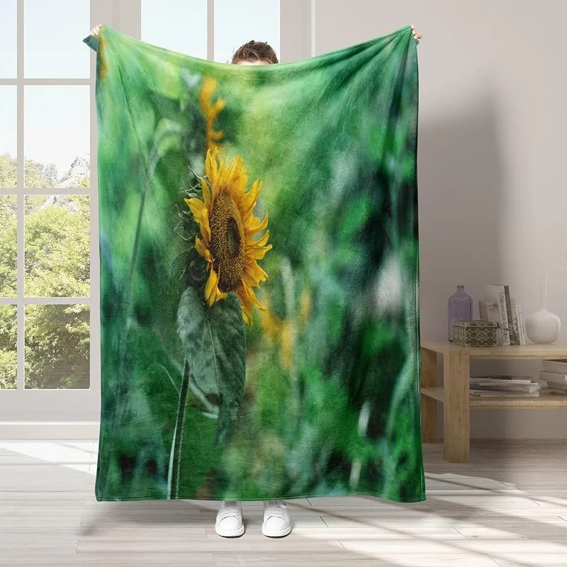 Foglia Coperta di Flanella 220x240cm, Girasole Blanket Morbido Caldo e Confortevole, Modello di Copert con Stampa 3D, Adatto a Tutte le Stagioni — Riscaldamento