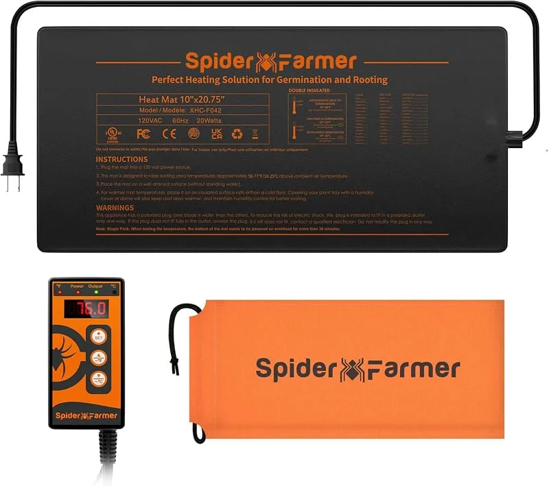 Spider Farmer Plant Heating Mat Set di Calore con Regolatore Termostatico per la Germinazione di Piante e Animali Domestici Cuscino di Riscaldamento per Interni serra Tappetino per Interni 25x52cm 20W