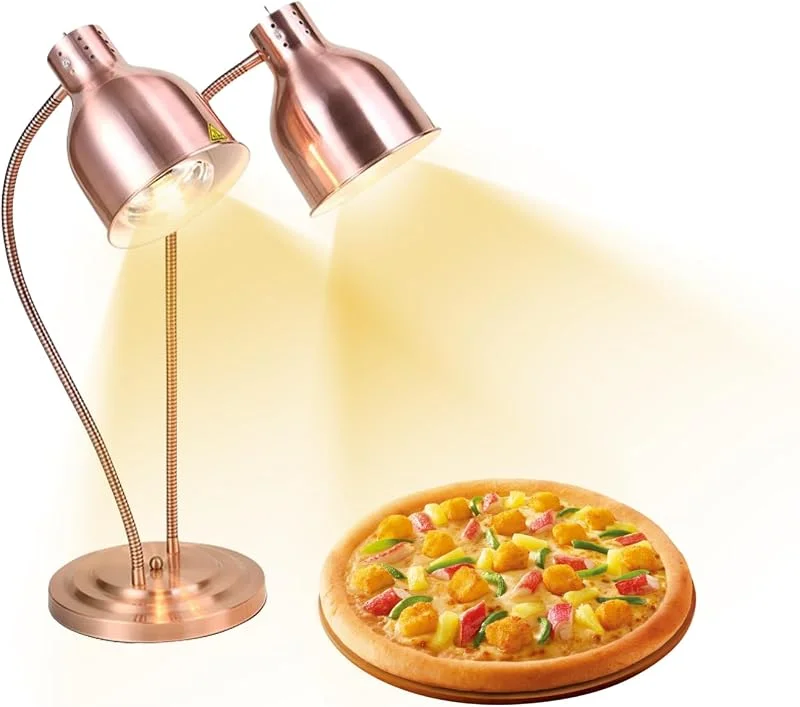 Lampada riscaldata da cucina, 250 W, lampada a infrarossi, doppia testa, autonoma, per buffet, sala da pranzo, hotel commerciali, mantenimento caldo degli alimenti (oro rosa) — Riscaldamento