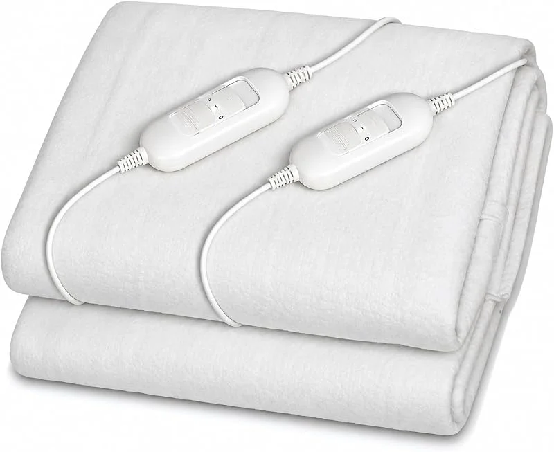 Scaldaletto Matrimoniale 150x160cm, Coperta Termica, Termocoperta Elettrica 120W, 2 Livelli di Calore, Doppio Comando Indipendente, Riscaldamento Separato Piazze, Basso Consumo Energetico