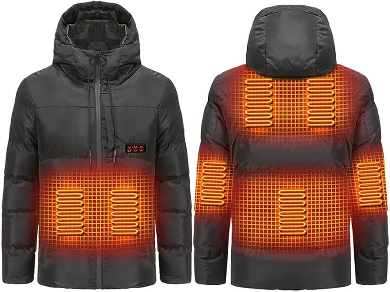 Giacca riscaldata con Cappuccio riscaldante a 7 Zone, Antivento, Termica, elettrica, for Campeggio all'aperto (Batteria Non Inclusa)(Noir, 3XL) — Abbigliamento riscaldato