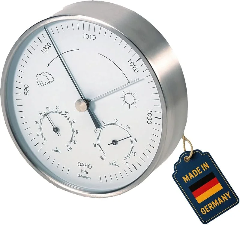 TFA Dostmann Stazione Meteo analogica, per Interni ed Esterni, 20.2027.60 barometro, termometro, igrometro, Resistente alle intemperie, Argento, dalla Germania — Umidificatore