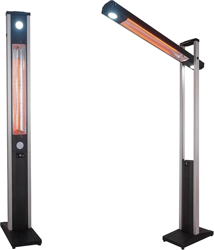 Stufa Elettrica ad infrarossi da Esterno 50x25x200 cm in Fibra di Carbonio con Luce Led Skyline Nero — Riscaldamento