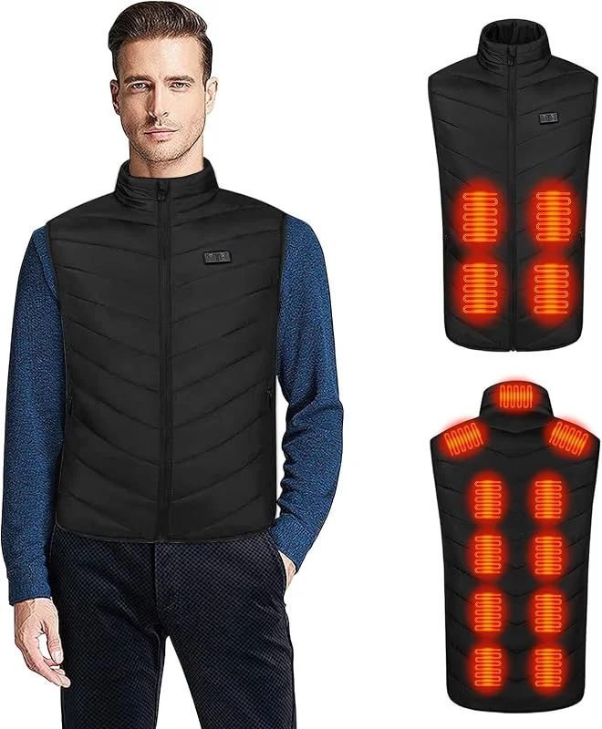 Gilet Riscaldato Uomo, Gilet Riscaldato USB con 3 Temperature Regolabili 15 Zone di Riscaldamento, gilet riscaldato per Inverno Caccia Moto Lavoro Campeggio, Regalo invernale perfetto — Abbigliamento riscaldato