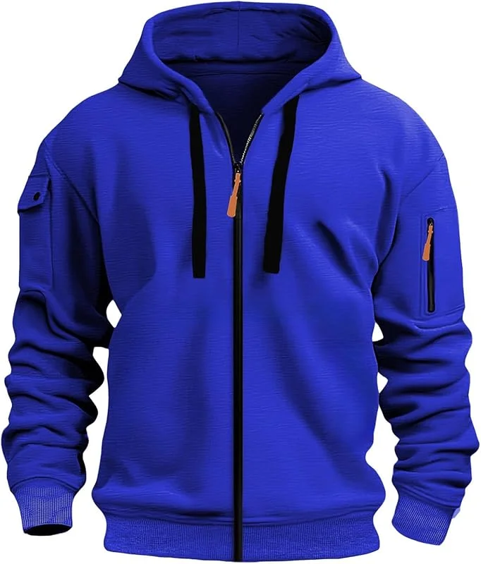 Felpa Uomo Senza Cappuccio Invernale Giacca con Zip Sportiva Militare Felpe Cerniera Leggera Manica Lunga Casual Sweatshirt Tasche Vintage Trekking Giubbotto da Lavoro Autunno 2025 — Abbigliamento riscaldato