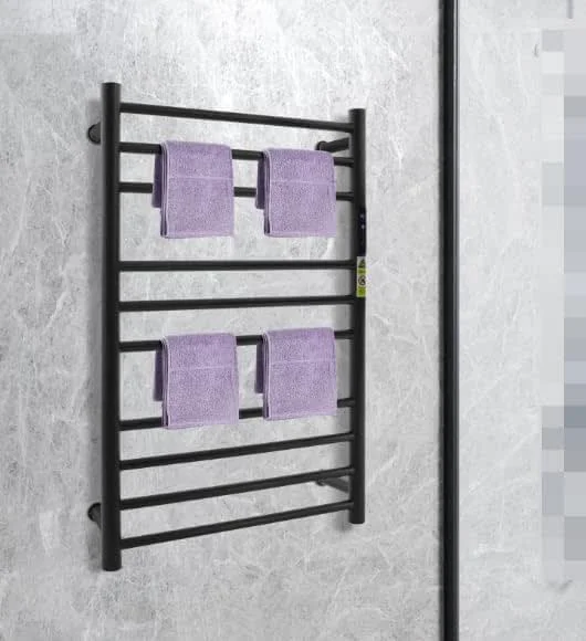 Scaldasalviette elettrico 78 x 50 cm, 120 W, con termostato digitale e funzione timer, fissaggio a parete, portata totale 20 kg, IP56 — Riscaldamento