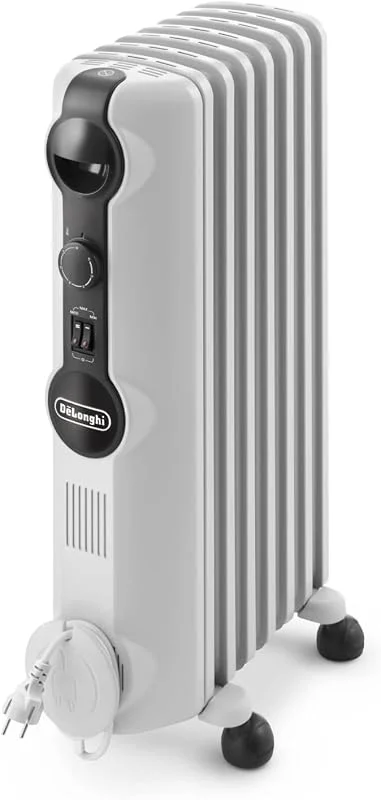 De'Longhi TRRS0715 Radiatore ad Olio Elettrico, 7 Elementi, Meno Consumo Energetico, Calore a Lungo, Manopole Intuitive, per Ambienti fino a 45m³, Silenzioso, 3 livelli di Potenza, 1500 watt, Bianco — Riscaldamento